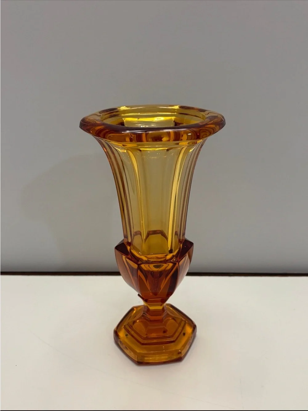 Vintage Amber Crystal Trumpet Vase